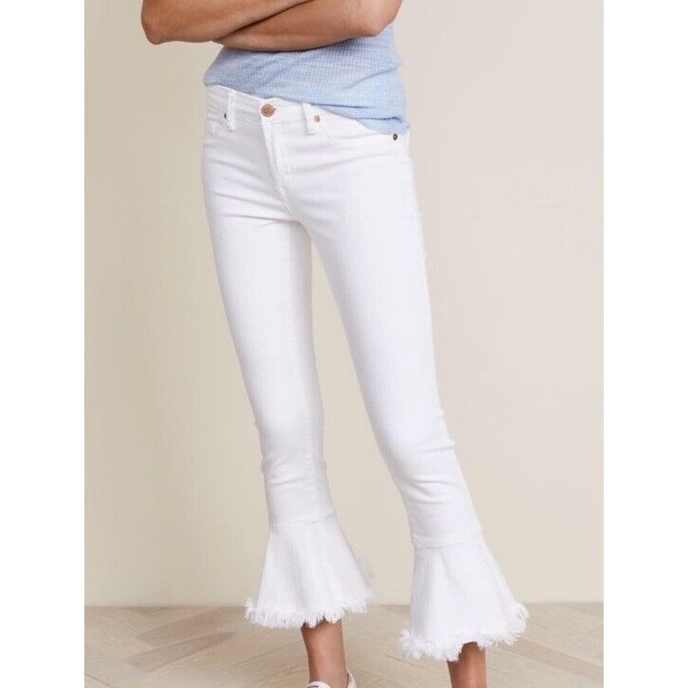 BLANKNYC Ruffle-Hem White Distressed Skinny Trumpet Flare Jeans size 27